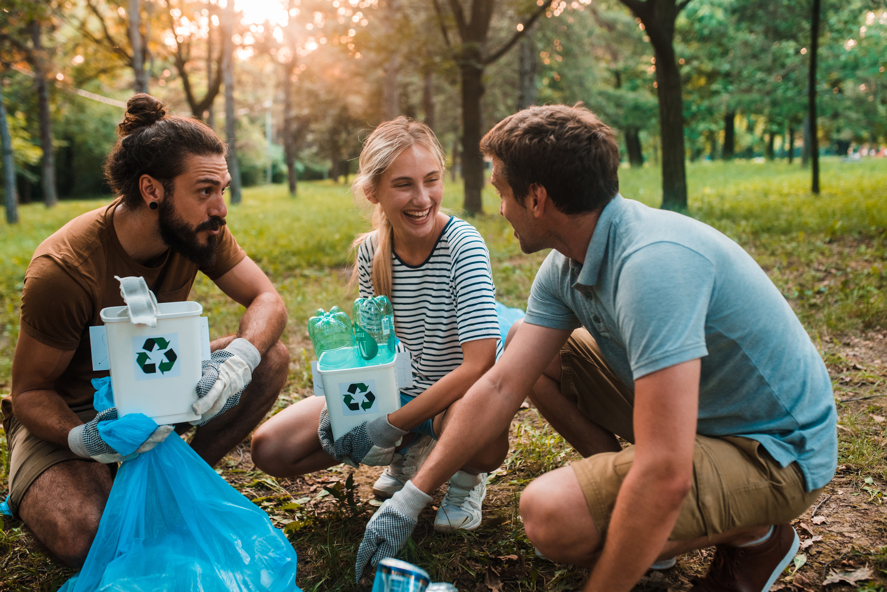 Young people recycling