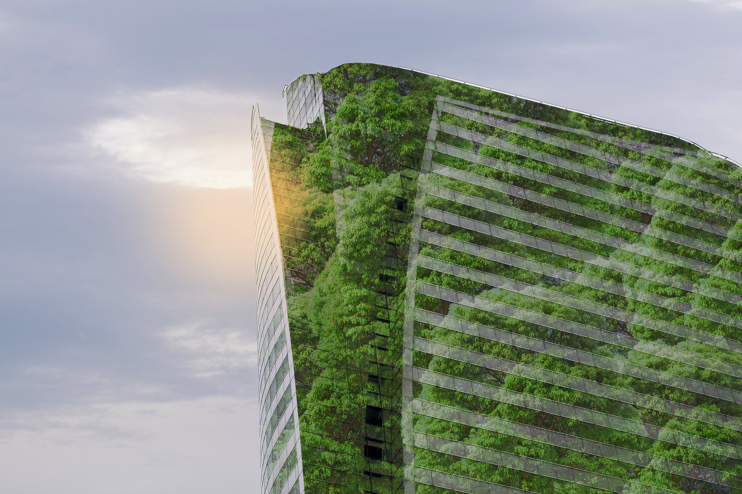 Corporate building in city plants growing Sustainability Sustainable, green energy